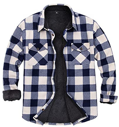 Veste chaude pour homme en flanelle entièrement doublée en polaire Sherpa, bleu marine, Medium