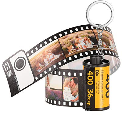 Personalisierte Foto Schlüsselanhänger mit 10 Fotostücken Gravur Druck Kamera Filmrolle Schlüsselbund Auto Bild Album Schlüsselring Geschenk für Herren Frauen Valentinstag Muttertag (Filmrolle1 10pcs)