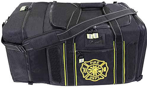 Innovatex Feuerwehrmann-Turn-Out-Tasche – mit gut sichtbarem Ersthelfer, reflektierender Rand für Notfallausrüstung, Helme, Overall und Ausrüstung, Schwarz