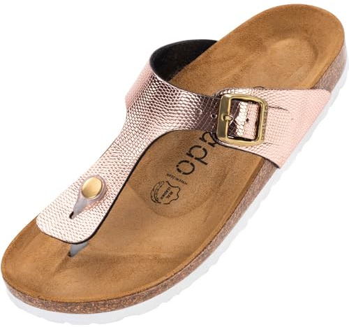 Palado Damen Zehentrenner Kos - Sandalen Made in Spain - bequeme Hausschuhe mit Kork-Fußbett - modische Sommerschuhe