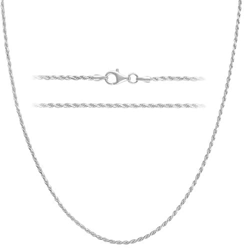 KISPER Silver Diamond Cut Rope Chain Necklace –Thin, Dainty, 925 Sterling Silver Jewelry for Women & Men with Lobster Clasp – Made in Italy, 22”