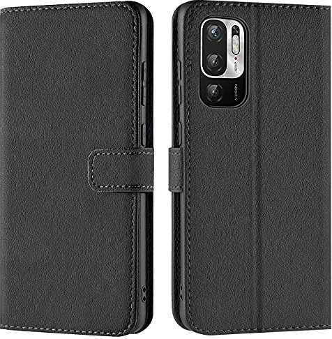 Verco Handyhülle für Xiaomi Redmi Note 10 5G Hülle, Bookcase Tasche Flipcover für Redmi Note 10 5G Case [Kartenfächer/Aufstellfunktion], Schwarz