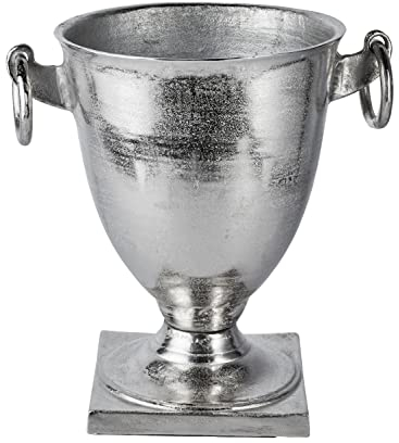 MichaelNoll Pokal Schale Vase Deko Aluminium Silber Deko Luxus - Moderne Dekoration aus Metall - Tischdeko Hochzeit - für Wohnzimmer, Esszimmer oder Küche - XL 46 cm