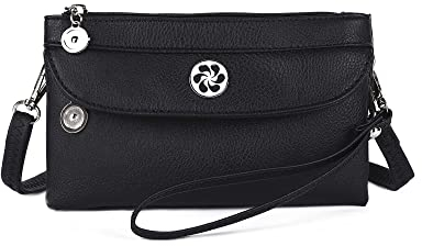 Angel Kiss Damen-Clutch-Geldbörse aus Leder, doppelter Eckreißverschluss, kleine Crossbody-Tasche mit abnehmbarer Handschlaufe, 1 x klassisches Schwarz, Small