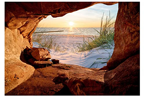 WallArena - Vlies Fototapete Strand Meer Ostsee Höhle Natur Landschaft 368x254 cm - Fototapeten - Tapeten - für Wohnzimmer Schlafzimmer - Vliestapete Wandtapete Tapete 3D Effekt- inkl. Kleister