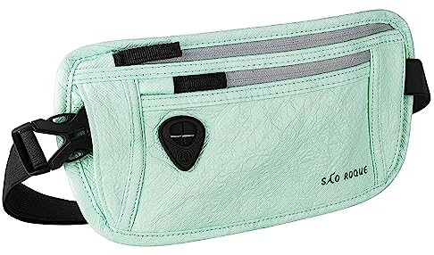 SAO ROQUE ® Bauchtasche Damen Herren (S) Gürteltasche Reise Zubehör Vegan, RFID Blocker, Hüfttasche stylisch, Geldgürtel edle Leder-Optik, flach (Türkis)
