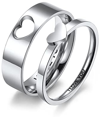 Aotiwe Zeigefinger Ring, Eheringe Herren Passender Herzring Ich Liebe Dich Silber Edelstahl Größe Damen 54 (17.2) & Herren 60 (19.1)