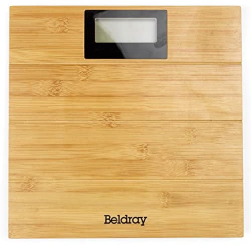 Beldray LA086495TS Digital Electronic Bathroom Scale, Water Resistant Bamboo Body Weight Bath Scales, Step-On Easy Read LED Display, Measures st/lbs/kg, High Strain Gauge Sensors, Max Capacity 180kg