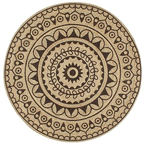VACARX Handgefertigter Teppich aus Jute mit dunkelbraunem Aufdruck, 120 cm, Artikelfarbe: Natur und Dunkelbraun