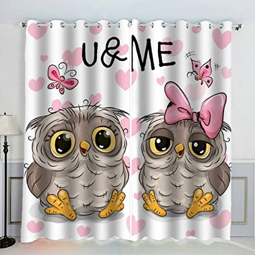 IHIPPO Blickdichte Gardinen Kinderzimmer Vorhänge Eule Süßer Zeichentrickfilm Verdunkelungsvorhang Lichtundurchlässige Vorhang mit Ösen 3D Polyester Vorhänge 150 x 166 BxH