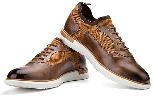 JITAI Herren Oxford Schuhe Business Schuhe Herren Elegante Schuhe Leder Schnürhalbschuhe, Braun-02, 43 EU (10 UK)