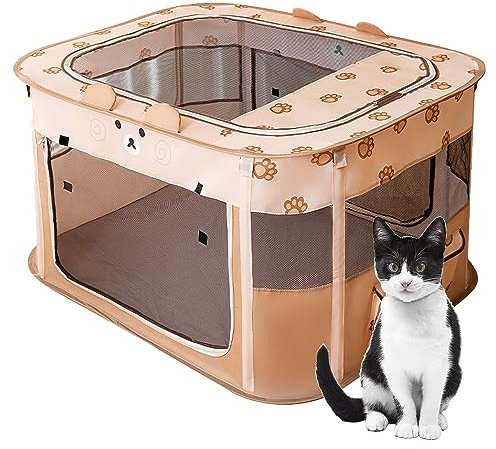 Corralito plegable para mascotas, jaula portátil para cachorros, perros, gatitos, gatos, interiores y exteriores, valla desplegable para mascotas (M,marrón)