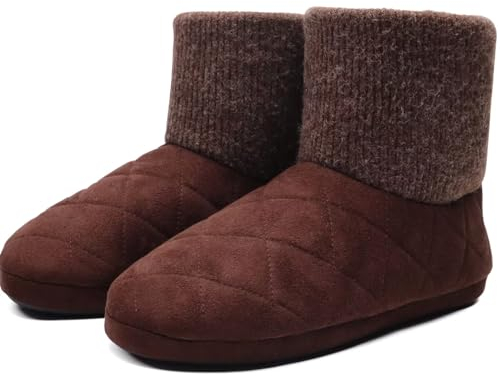 KuaiLu Hohe Hausschuhe Boots Herren Winter Wolle Gefütterte Hausstiefel Männer Warme Flauschige Plüsch Hüttenschuhe Kuschel Geschlossen Hausschuhe Stiefel Warm Slippers Puschen Braun EU45