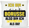 Kissen mit lustigem Spruch und Wunschtext auf der Rückseite | Ich bin Dortmunder also bin ich cooler als du! | Fußball Deko-Kissen für Dortmund Fan | Skyline deiner Stadt | 40cm x 40cm |
