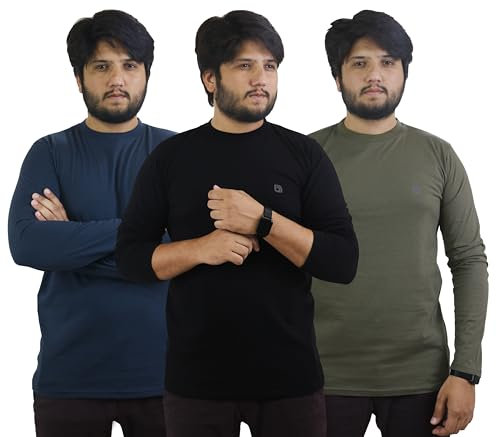 Bahob® 3 Pack Men's Long-Sleeved T-Shirt Round Neck T-Shirts Comfortable Crewneck Neck Tops for Men Soft Cotton S-3XL (MFTS-160-A, XL)