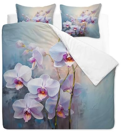 YELDAN Bettwäsche 155x220 Orchidee - Blüte Bettbezug 155 x 220 3er Set mit 2 Kissenbezüge 80x80 cm, Weich Mikrofaser Bettwäsche-Sets mit Reißverschluss