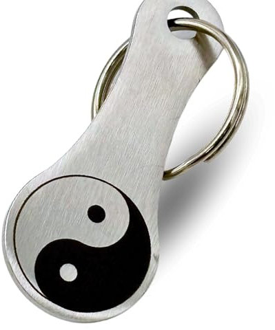 Einkaufswagenlöser Ying Yang Schlüsselanhänger Einkaufschip mit Lasergravur Abziehbar Einkaufswagenchip Edelstahl Metall
