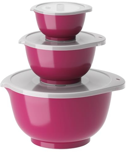 Rosti Margrethe Schüssel Set, Rührschüssel Set, 6-Teilig mit 3 Rührschüsseln und 3 Deckel, Teigschüssel aus Recycelbarem Kunststoff, 0,25 Liter, 0,75 Liter und 3 Liter, Beetroot