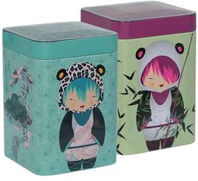MediMuc Dose Anime je 100g - 2er Set - mit japanischen Motiven aufwendig lackiert, Stülpdeckel - Tee- Kaffeedose lebensmittelecht L/B/H 7,0 x 7,0 x 10,9cm Vol. ca.530ml