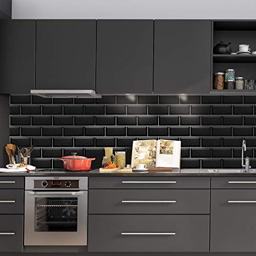 Neukids 27 pezzi 20×10cm mattonelle adesive cucina, piastrelle adesive marmo nero pannello finto marmo, piastrelle adesive muro DIY, decorazioni per la casa