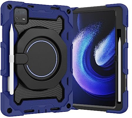 BRAND SET avec la Coque de Protection pour Xiaomi Pad 6 de Dotée de Support Rotatif à 360°, Emplacement Stylo Caché, Couverture Respirante Antichoc-Cyan