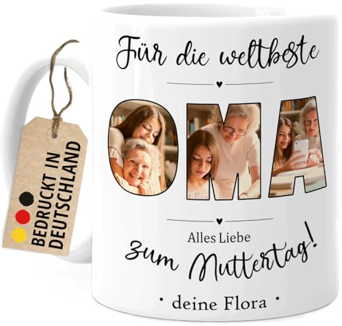 Tassenliebling® Oma Tasse Mit Fotos Personalisiert - Fototasse Mit Eigenen Bildern Selbst Gestalten - Geschenk Zum Geburtstag, Muttertag, Omatag für Die Beste Oma