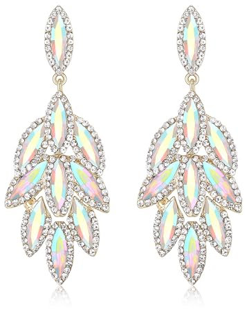 Clearine Bling Strass 3 strati Marqusie Cluster Orecchini a goccia per donna sposa damigella d'onore matrimonio festa ballo rosa fucsia oro, Cristallo