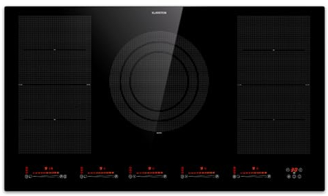 Klarstein Ceramic Hob Cooktops, 5 Zone Electric Cooker Hob, Energy Efficient Induction Cooktop w/Combinable Zones, 9600W Table Top Electric Hob, Touch Control, Slide Design, Ceramic Hobs Electric