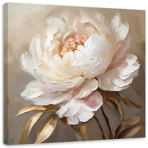 Feeby Bilder - Foto Geschenk - Pfingstrose Blumen wie gemalt 3D - 50x50 1tlg - Leinwandbilder Wohnzimmer - Wandbild über dem Bett - Bild Schlafzimmer - Aesthetic Zimmer Deko - Modern Pictures