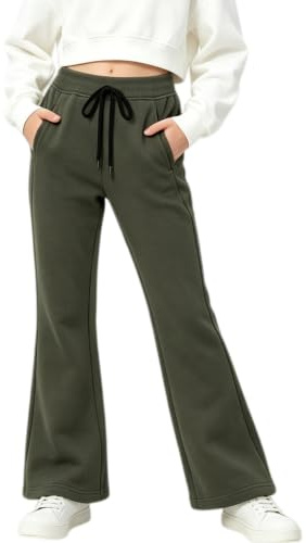Rolanko Ragazze Jersey Pull Up Pantaloni, Bootcut Elastico in Vita Scuola Uniforme Pianura Svasata Pantaloni da Tuta