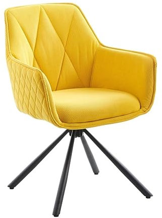Möbelmeister M&M 2er oder 2 Stücke Drehstuhl Esszimmer - Luxuriöse Polsterung und Gesteppte Rückenlehne Gelb