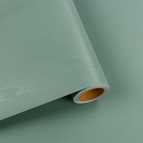 VaryFloral Green Wood Effect Wallpaper 30cmx300cm Vinyl Self Adhesive Wallpaper Thickened Wood Grain Contact Paper Wooden Kitchen Worktop Covering Waterproof Vinyl Wrap for Furniture