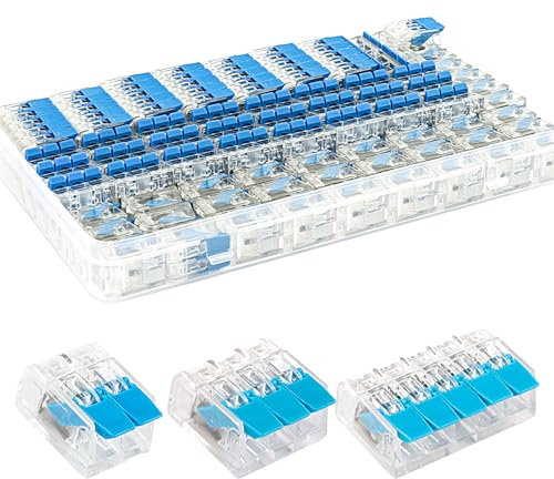 Zueyen 75 Stück kabelklemmen elektro, Small Design, Mit Transparent, 35 Klemmen 2 polig, 25 Klemmen 3 polig, 15 Klemmen 5 polig in Aufbewahrungsbox (Blau)