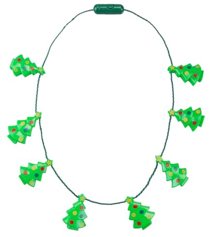 VFM e-Store - Christmas Light Up Necklace Light Up Tree Necklace X 1 Stocking Filler Xmas Present Celebration Festive Winter Ornaments - One Size Green