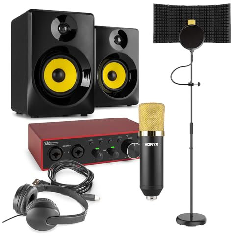 PD PDX22 Home Recording Studio Kit with CM400B Vocal Microphone, USB Audio Interface, 140W Monitor Speakers, Pop Filter, Mic Stand & Headphones, Complete Vocal Recording Package
