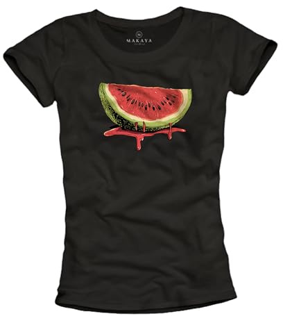 MAKAYA Damen T-Shirt mit Wassermelone Frauen Kurzarm Top Sommer Oberteile Früchte Print