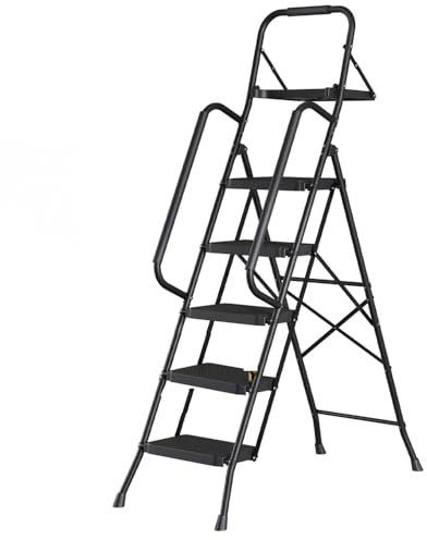 Easylife Step Ladder with Handrail - Lightweight & Folding, Supports 150kg, Non-Slip Steps, H166cm - Guaranteed