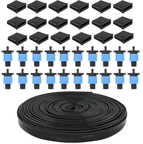 Kit de cinta de riego por goteo de 100 pies y 5/8 pulgadas, espaciado del emisor de 6 pulgadas con 20 conectores de cinta de goteo y 20 extremos de fila de cinta de goteo, equipo automático para riego