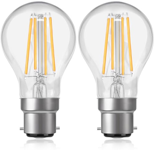 Ddlisu B22 LED Bayonet Filament Bulb, GLS Clear A60 Filament Vintage LED Bulbs, 6W Energy Saving Light Bulb 60W Equivalent, Warm White 2700K, Non-Dimmable, Pack of 2