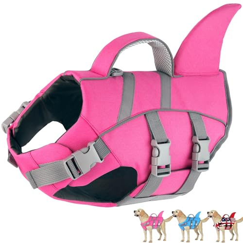 Dogcheer Shark Fin Dog Life Jacket, Adjustable Dog Harness Life Vest for Swimming Boating, Reflective Puppy Swim Vest Pet Flotation Device for Small Medium Large Dogs -Pink,S