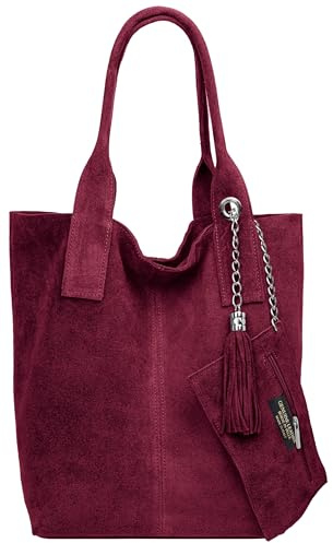 Caspar große Wildleder Shopper Schultertasche XL Damen Handtasche aus Leder mit stylischer Metallkette & kleiner Zusatztasche - CLASSIC LINE - Modell No.828 - Made in Italy