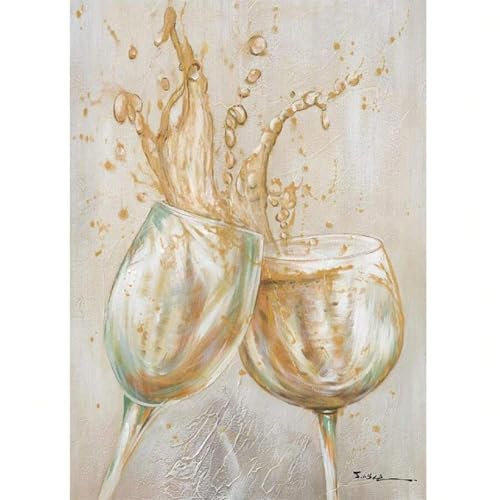 lianyibo 1 pièce de décoration murale en verre à vin, verre à vin jaune, verre à champagne, peinture abstraite, impression décorative, 65 x 130 cm, avec cadre