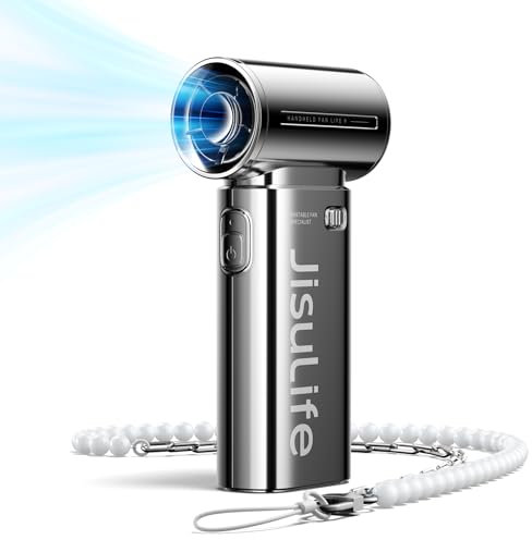 JISULIFE Ventola portatile Life9, Turbo Power ad alta velocità [18 ore di raffreddamento massimo], 5 marce, ricaricabile 5000 mAh, mini design tascabile, ventilatore personale per viaggi, concerti