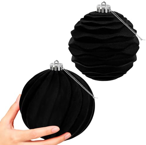 Miaikoe 2 PCS Große Samt Weihnachtskugeln Ornamente zerstörungsdicht hängend Set für Weihnachtsbaum Feiertagsparty Dekorationen (schwarz, 15 cm)