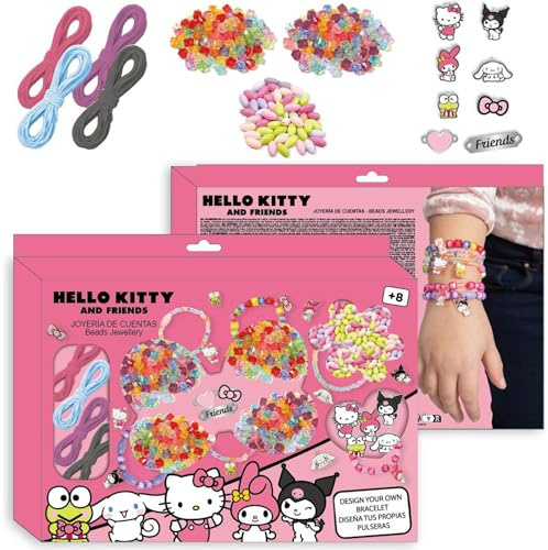 Hello Kitty and Friends Beads Jewelry Set-Design Your own Bracelets with Beads, Elastic and Character Charms Sanrio-More Than 1000 Pieces