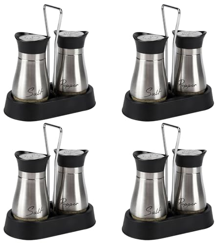 HZPZPP Salz- und Pfefferstreuer Set – 8 Stück Salzstreuer aus Glas mit Edelstahl-Deckel und Halter für Gastronomie, Restaurant, Buffet, Feiern und Esstisch (Silber)