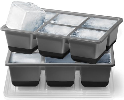 JRISBO Große Eiswürfelform mit Deckel, 6CM BPA Frei Silikon Eiswürfelformen 140ml XXL Grosse Eiswürfelbehälter, Eiswürfel Silikonform Ice Cube Tray für Whisky Cocktail, Schwarz