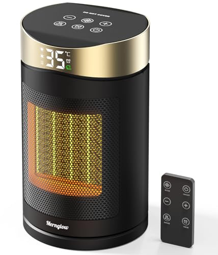Electric Heater 1500W, Portable PTC Ceramic Fan Heater With Thermostat, 4Modes with ECO-Mode,12HTimer, 70°Oscillating, Overheat & Tip-Over Protection, Quiet Space Heater for Home & Office Use (Gold)