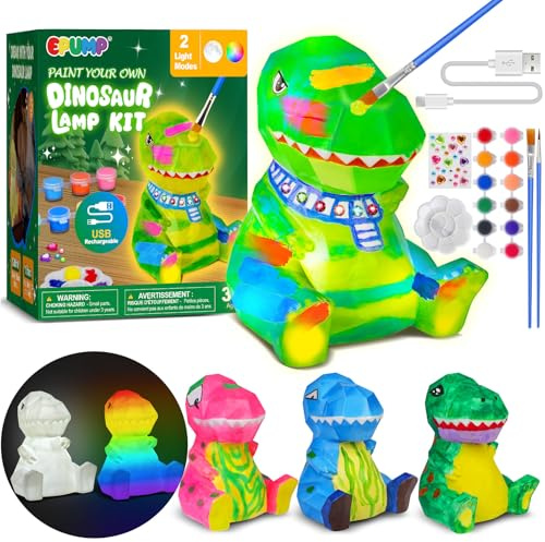 EPUMP Malen Sie Lhre Eigene Dinosaurier Lampe mit 2 Lichtmodi – Bastelset Wiederaufladbarer 1200 mAh Nachtlicht – Geburtstag Ostern Malspielzeug-Geschenke für Kinder Jungen Mädchen 5 6 7 8 9 10 11 12+