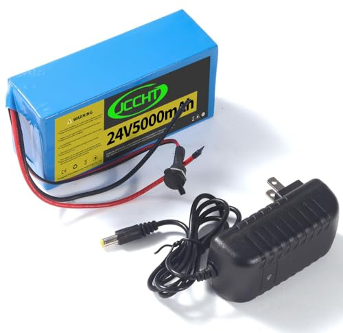 JCCHT Batterie Lithium-ION Rechargeable 24 V 5 Ah pour Jouets électriques, éclairage extérieur, Bandes LED, projets de Bricolage, avec Chargeur 29,4 V 1 A.